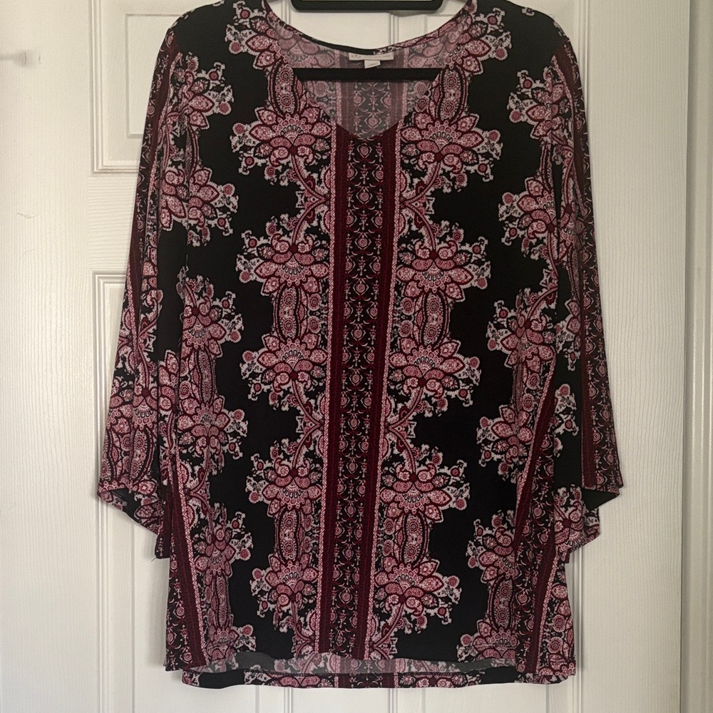 Dress Barn Boho Print Blouse, XL, EUC